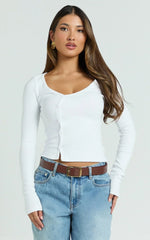 Acacia Top - Asymmetric Button Down Rib Top in White