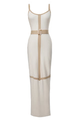 Ivory Beige Belted Cami Maxi Dress