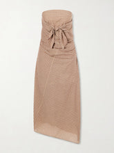 Sleeveless knot-detailed draped checked cotton midi dress