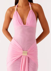 Miyah Halter Hardware Maxi Dress - Baby Pink