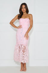 Girly Charms Strapless Midi Dress Pink