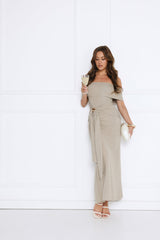 Contemporary Vibe Off Shoulder Maxi Dress Sage