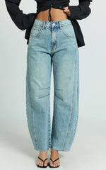 Ada Jeans - Mid Waisted Recycled Denim Barrel Jeans in Mid Blue Wash