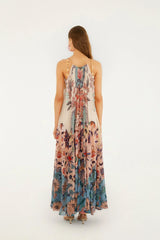 Multicolor Boho Floral Delhi Pleated Maxi Dress