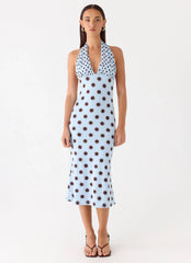 Awuku Midi Dress Blue Mocha Dot