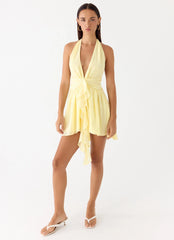 Guide You Halter Neck Mini Dress - Yellow