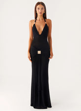 Miyah Halter Hardware Maxi Dress - Black