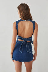 Maggie Denim Open Back Top