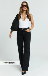 Abbie Jeans - Mid Rise Straight Leg Recycled Denim Jeans in Clean Black