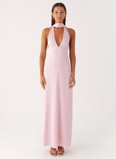 Alicia Satin Halter Maxi Dress - Baby Pink