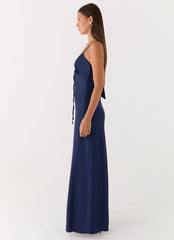 Flora Satin Maxi Dress - Navy