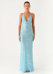 Ocean Views Sequin Maxi Dress - Blue