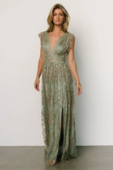 Arlene Shimmer Gown | Sage + Gold