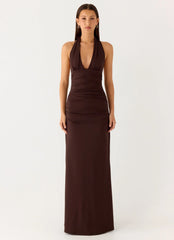 Ilaria Halter Maxi Dress - Chocolate
