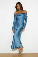 Classy Time Satin Maxi Dress Blue
