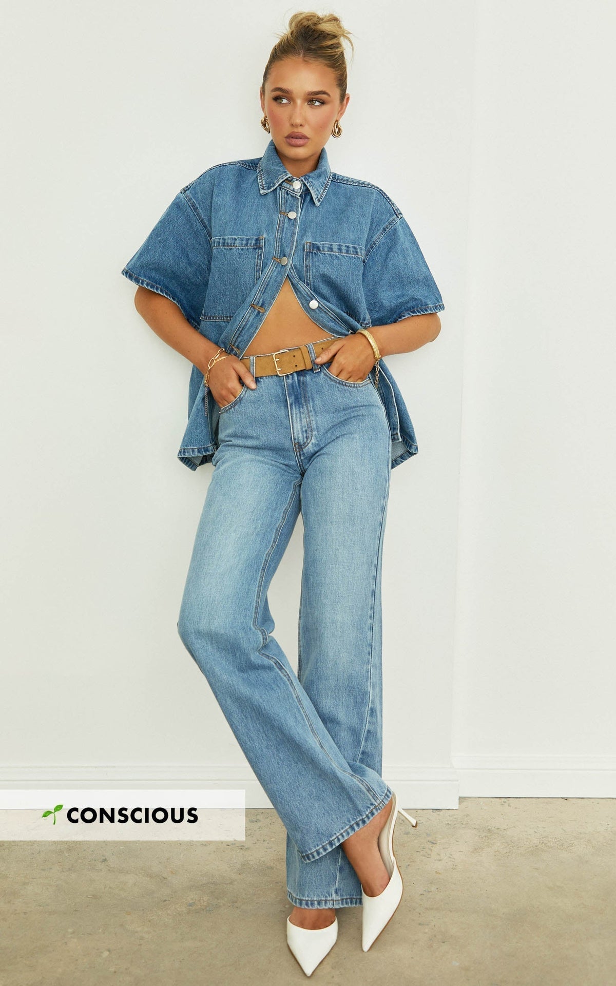 Abbie Jeans - Mid Rise Straight Leg Recycled Denim Jeans in Mid Blue Wash