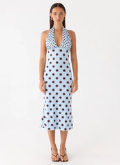 Awuku Midi Dress Blue Mocha Dot