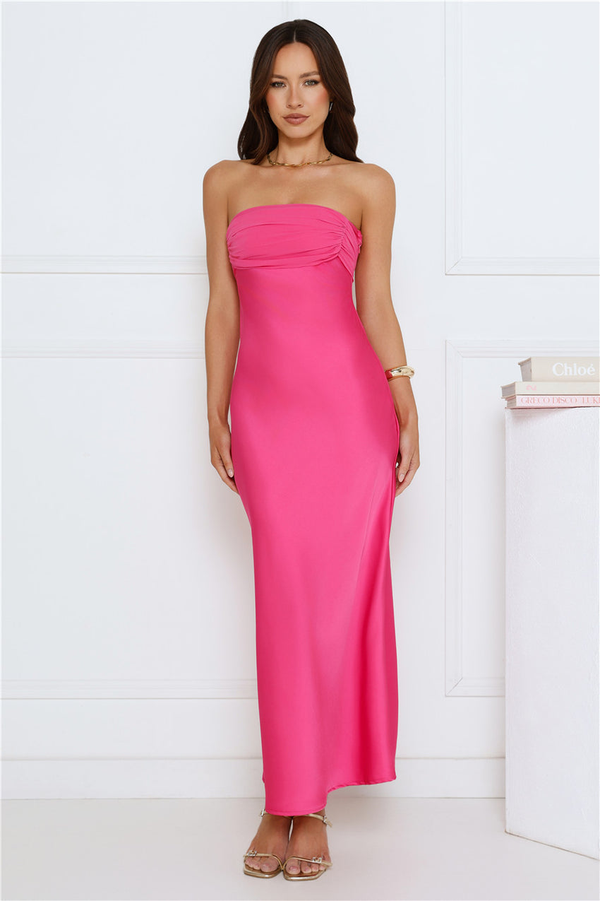 Love Club Strapless Satin Maxi Dress Pink