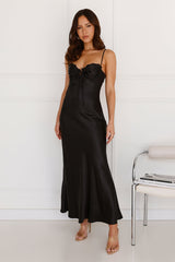 Winery Wedding Satin Maxi Dress Black