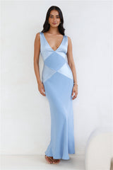 Subtle Splendor Satin Maxi Dress Light Blue