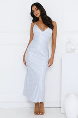 Floral Kiss Satin Maxi Dress Blue