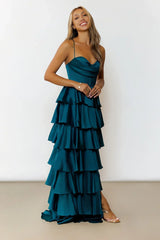 Emerald Satin Maxi Dress