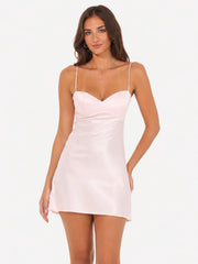 Satin Sweetheart Neck Dress In Pink And Green