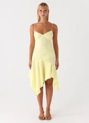 Aysha Beaded Flower Midi Dress - Yellow