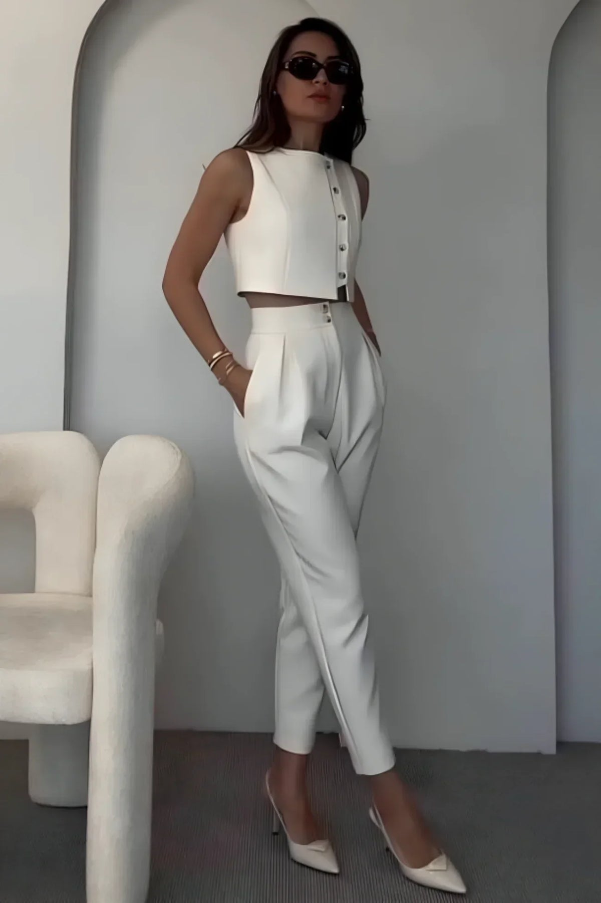 Duttini | Cropped Vest And Tapered Trousers Set