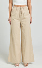 Abbey Pants - Wide Leg Drawstring Linen Look Pants in Natural
