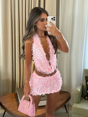 Isa | Women'S Sequin Two-Piece Vacation Summer Set With Deep Neckline