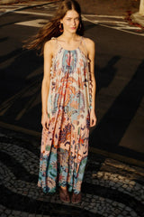 Multicolor Boho Floral Delhi Pleated Maxi Dress